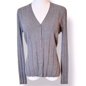 NEIMAN MARCUS Women’s Grey Cashmere Wide Ribbed Cardigan Sweater